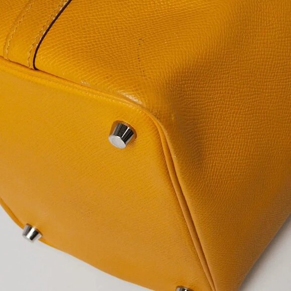 Hermes Jaune Ambre/Brique/White Epsom Leather Tressage De Cuir Picotin Bag - Picture 4 of 12